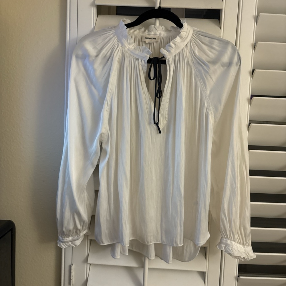 Zadig & Voltaire White Blouse with Black Tie